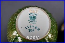 Coalport Floral Green & Gold Creamer & Sugar B & F Birmingham Sterling Rims
