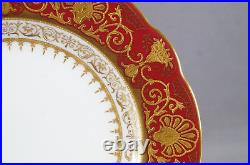 Coalport Raised Beaded Gold Urns & Floral Scrollwork 8 3/4 Crimson Red Plate B