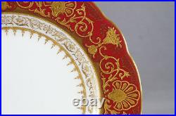 Coalport Raised Beaded Gold Urns & Floral Scrollwork 8 3/4 Crimson Red Plate B