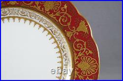 Coalport Raised Beaded Gold Urns & Floral Scrollwork Crimson Red 8 3/8 Plate C
