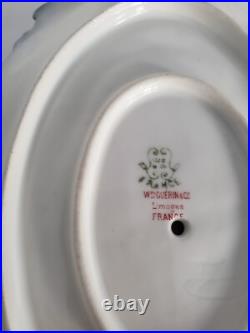 Cobalt Blue Limoges Covered Sauce Gravy Bowl w Attached Underplate Gilt Handles
