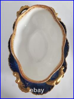 Cobalt Blue Limoges Covered Sauce Gravy Bowl w Attached Underplate Gilt Handles