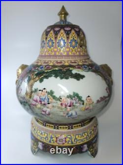 Collectible Chinese Famille Rose & Gold Gilted Porcelain Statue