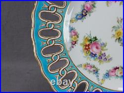 Copeland Hand Painted Floral Turquoise & Gold Reticulated 8 7/8 Plate 1890 E