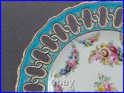 Copeland Hand Painted Floral Turquoise & Gold Reticulated 8 7/8 Plate 1890 E