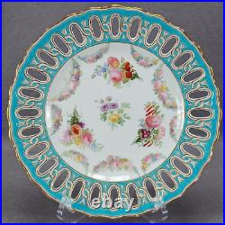Copeland Hand Painted Floral Turquoise & Gold Reticulated 8 7/8 Plate 1890 G