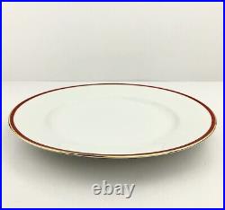 Crate & Barrel White with Red Band Gold Rim Trim Dinner Plates Set of 6