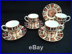 Crown Derby china Old Imari no. 1128 four demitasse cups saucers porcelain w gold