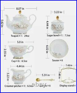 Daveinmic 22-Pieces Porcelain Bone China Tea Sets, Gold Rim Coffee Set