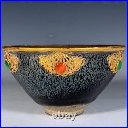 Delicate Chinese Hand Painting JianKiln Porcelain Gilded Bowl