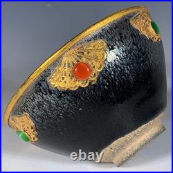 Delicate Chinese Hand Painting JianKiln Porcelain Gilded Bowl