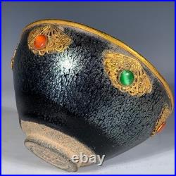 Delicate Chinese Hand Painting JianKiln Porcelain Gilded Bowl