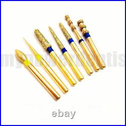 Dental Porcelain Veneer Preparation Gold Diamond Burs High Speed Drill 7Pcs/Kit