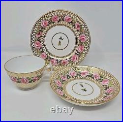 Derby Stevenson And Hancock Cup & Saucer Trio, Pink Roses C. 1860s