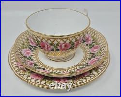 Derby Stevenson And Hancock Cup & Saucer Trio, Pink Roses C. 1860s