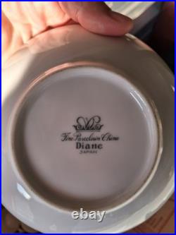 Diane Fine Porcelain China Dinner Set Floral Basket White Blue Gold Japan 36