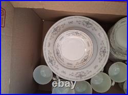 Diane Fine Porcelain China Dinner Set Floral Basket White Blue Gold Japan 36