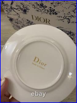 Dior Toile de Jouy Porcelain Mug Gold Handle Tea Cup Saucer Set of 2 Made France