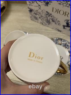 Dior Toile de Jouy Porcelain Mug Gold Handle Tea Cup Saucer Set of 2 Made France