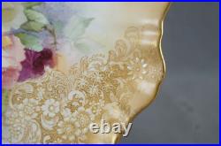 Doulton Burslem Hand Painted Roses & Enameled Floral Scrollwork 9 Inch Plate E