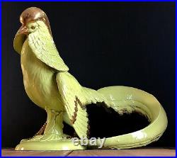 Early 20th Cty Large Jade Green Gold Porcelain Chinese Feng Shui Pheasant Bird