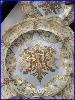Eight (8) Antique Gold Patterned Royal Crown Derby Plates Ovington Brothers