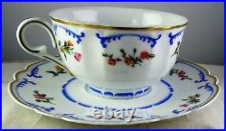 Eight CF Haviland Marjolaine China Cup & Saucer Sets Floral Blue Scrolls Gold Tr