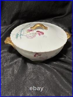 Elegant Covered Vegetable dish by Gold China in the Sweet Pea Pattern. 10.5