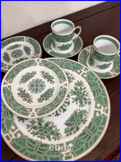 Elegant Fitzhugh Green Gold Floral Porcelain Chinoiserie Style-Gold trim