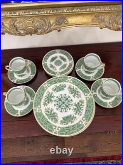 Elegant Fitzhugh Green Gold Floral Porcelain Chinoiserie Style-Gold trim