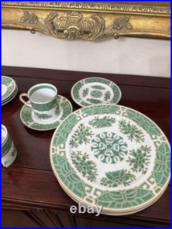 Elegant Fitzhugh Green Gold Floral Porcelain Chinoiserie Style-Gold trim