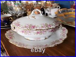 Elite Limoges Porcelain Florals Gold Border Covered Tureen & Under Platter