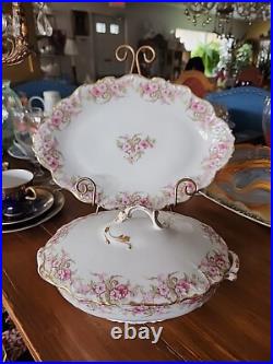 Elite Limoges Porcelain Florals Gold Border Covered Tureen & Under Platter