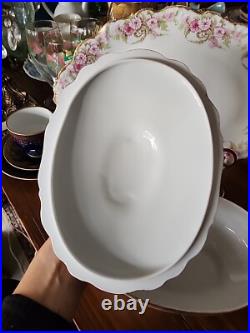 Elite Limoges Porcelain Florals Gold Border Covered Tureen & Under Platter