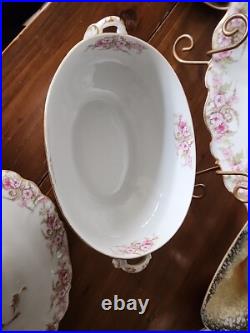 Elite Limoges Porcelain Florals Gold Border Covered Tureen & Under Platter