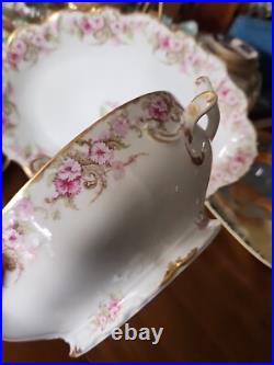Elite Limoges Porcelain Florals Gold Border Covered Tureen & Under Platter