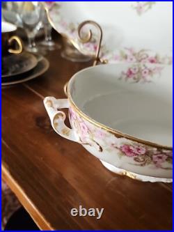 Elite Limoges Porcelain Florals Gold Border Covered Tureen & Under Platter