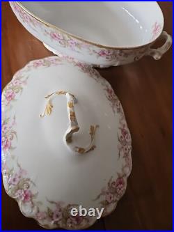 Elite Limoges Porcelain Florals Gold Border Covered Tureen & Under Platter