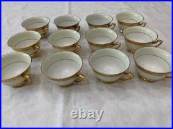 Encrusted 24K Gold Band Cream Footed Tea Cups & Handled Bowls, Made in Japan