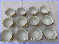 Encrusted 24K Gold Band Cream Footed Tea Cups & Handled Bowls, Made in Japan
