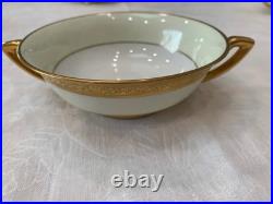 Encrusted 24K Gold Band Cream Footed Tea Cups & Handled Bowls, Made in Japan