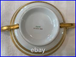 Encrusted 24K Gold Band Cream Footed Tea Cups & Handled Bowls, Made in Japan