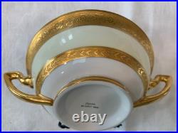 Encrusted 24K Gold Band Cream Footed Tea Cups & Handled Bowls, Made in Japan