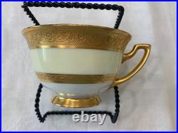 Encrusted 24K Gold Band Cream Footed Tea Cups & Handled Bowls, Made in Japan