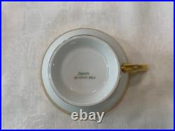 Encrusted 24K Gold Band Cream Footed Tea Cups & Handled Bowls, Made in Japan