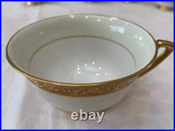 Encrusted 24K Gold Band Cream Footed Tea Cups & Handled Bowls, Made in Japan