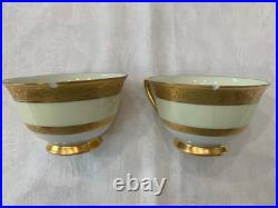 Encrusted 24K Gold Band Cream Footed Tea Cups & Handled Bowls, Made in Japan
