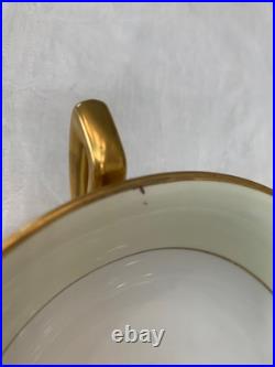 Encrusted 24K Gold Band Cream Footed Tea Cups & Handled Bowls, Made in Japan