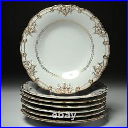 English Gold Gilt White Opaque Porcelain Grape Vine Plates 9 Antique Set of 7 English Gold Gilt White Opaque Porcelain Grape Vine Plates 9 Antique Set of 7