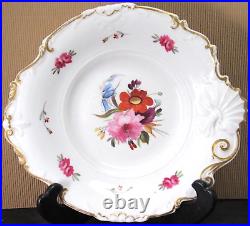 English Hand Painted Pair Floral Dessert Plates Circa 1830 Gold Trim Ex. Cond